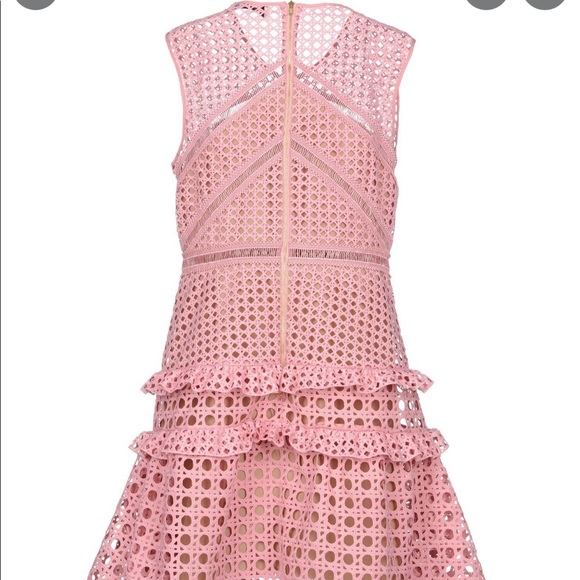 SELF-PORTRAIT – CROSSHATCH-LACE SLEEVELESS DRESS – PINK - Picture 3 of 4